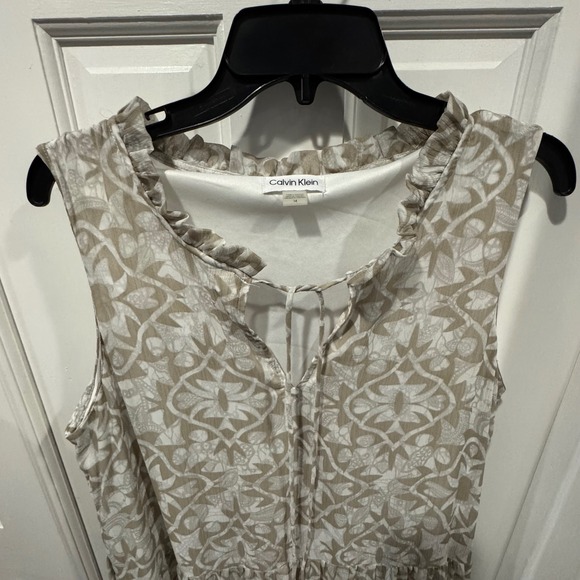 Calvin Klein Sleeveless Maxi Dress – Size 14 –‎ Neutral Pattern, Tiered Skirt - Picture 2 of 7